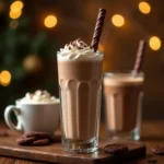 Chocolate Straw Wafers for Drink enhancing hot chocolate, milkshake, and iced coffee in a cozy setting.
