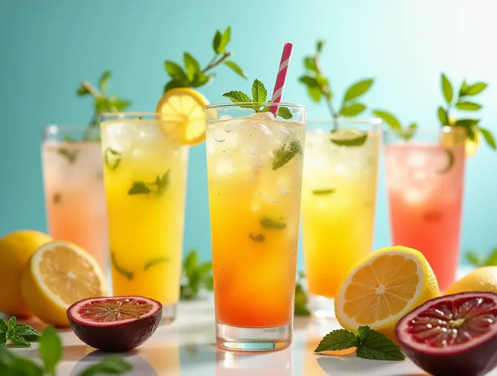 Barrfly mocktails with fresh fruits, mint, and hydration elements, representing health benefits and detoxing.
